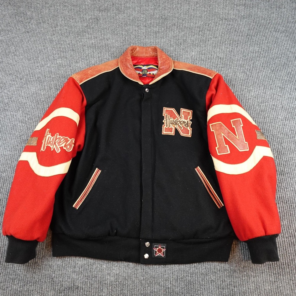 Vintage JH Design Nebraska Cornhuskers Jacket Mens Large Black NCAA Football 90s
